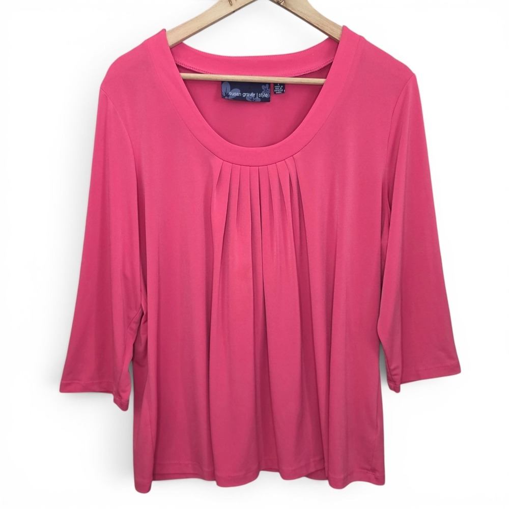 Susan Graver Top Womens Large Pink Liquid Knit Scoop Neck Blouse‎ 3/4 Sleeve
